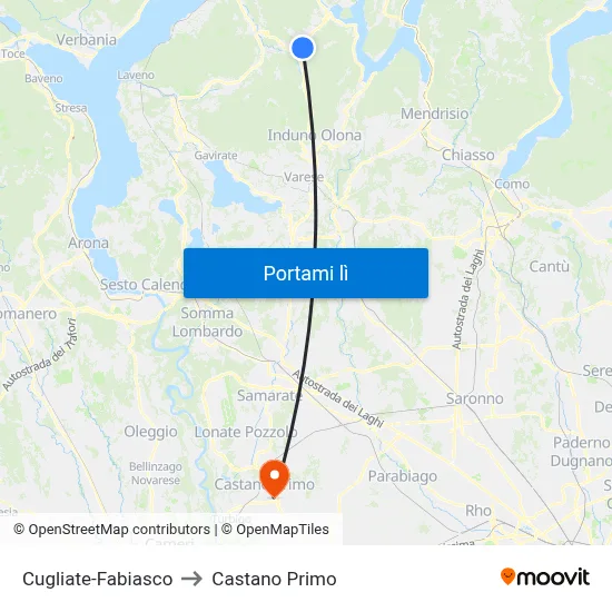 Cugliate-Fabiasco to Castano Primo map