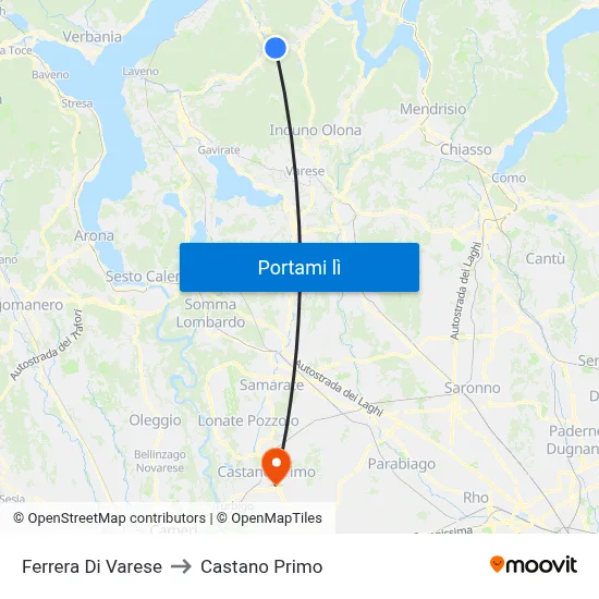 Ferrera Di Varese to Castano Primo map
