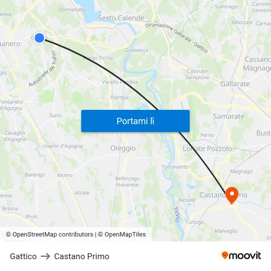 Gattico to Castano Primo map