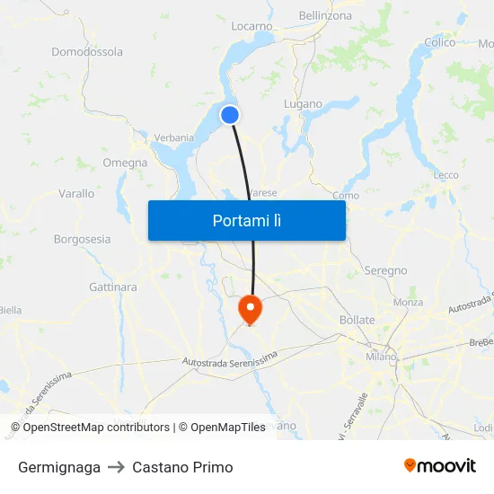 Germignaga to Castano Primo map