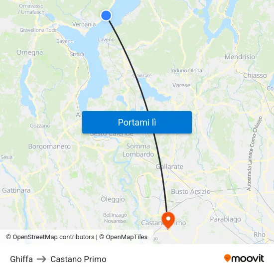 Ghiffa to Castano Primo map
