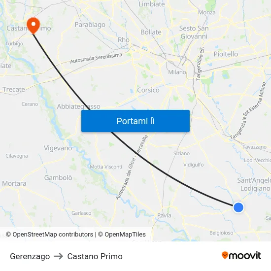 Gerenzago to Castano Primo map
