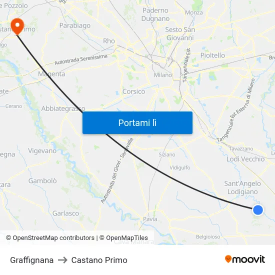 Graffignana to Castano Primo map