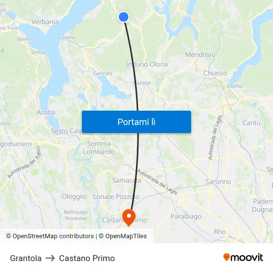 Grantola to Castano Primo map