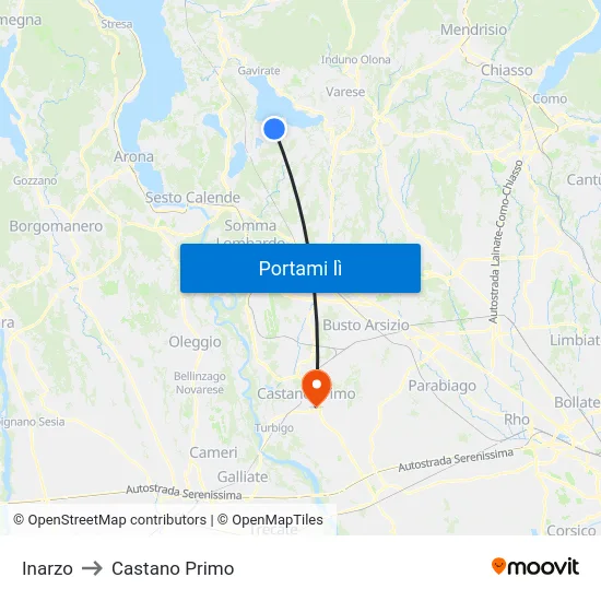 Inarzo to Castano Primo map