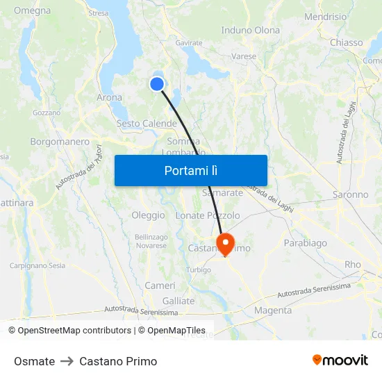 Osmate to Castano Primo map