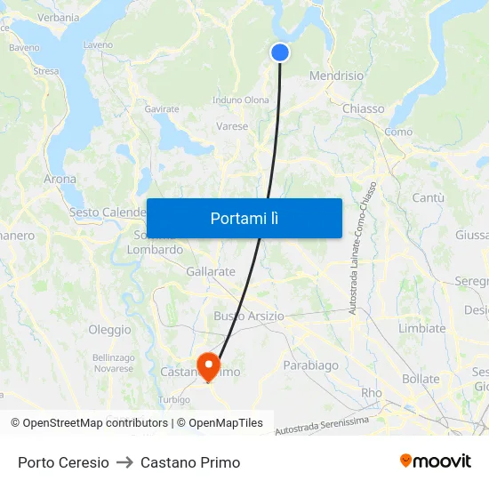 Porto Ceresio to Castano Primo map