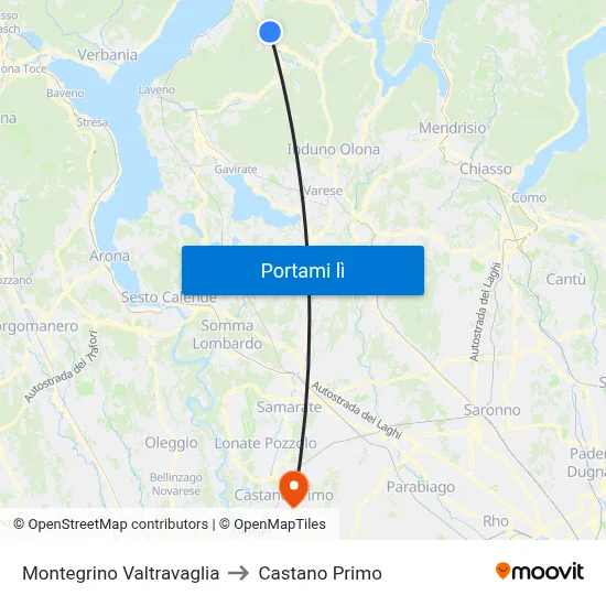 Montegrino Valtravaglia to Castano Primo map