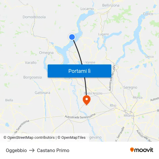 Oggebbio to Castano Primo map