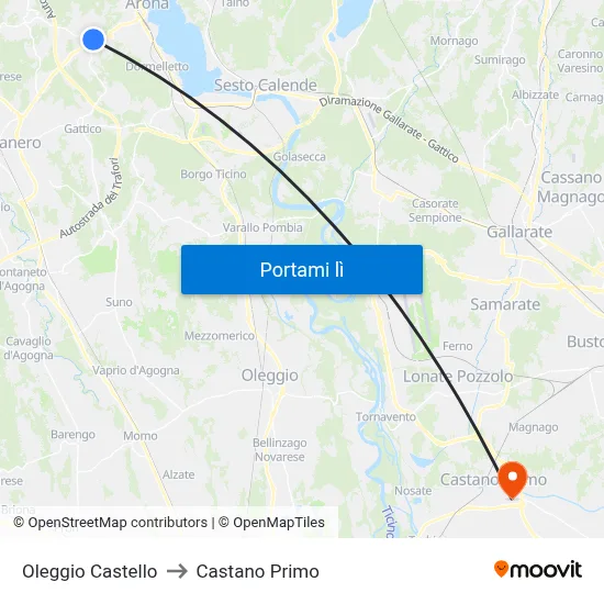 Oleggio Castello to Castano Primo map