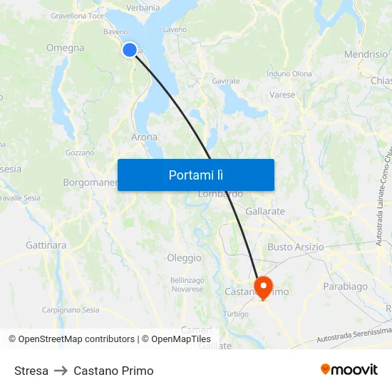 Stresa to Castano Primo map