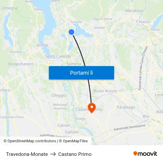 Travedona-Monate to Castano Primo map