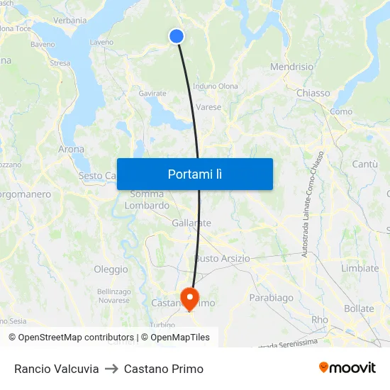 Rancio Valcuvia to Castano Primo map