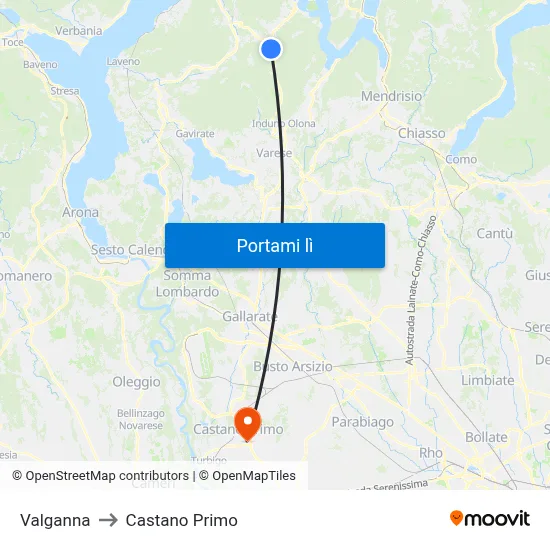 Valganna to Castano Primo map