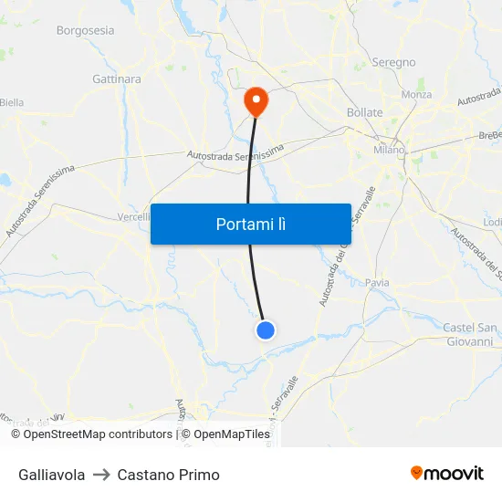 Galliavola to Castano Primo map