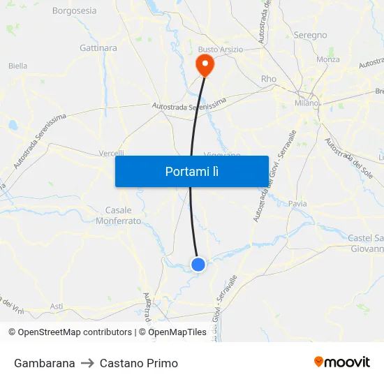 Gambarana to Castano Primo map