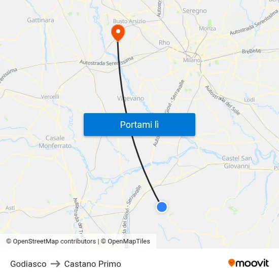 Godiasco to Castano Primo map