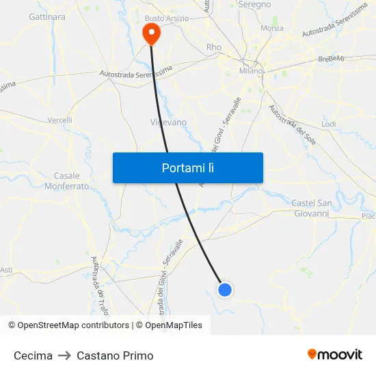 Cecima to Castano Primo map