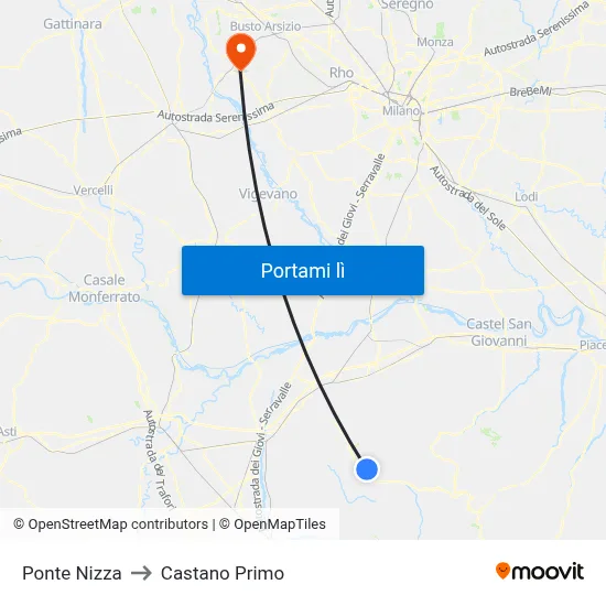Ponte Nizza to Castano Primo map