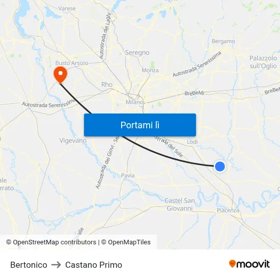 Bertonico to Castano Primo map