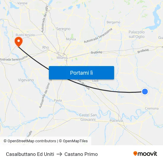 Casalbuttano Ed Uniti to Castano Primo map