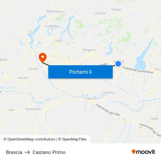 Brescia to Castano Primo map