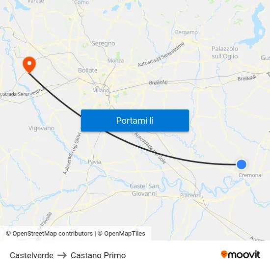 Castelverde to Castano Primo map