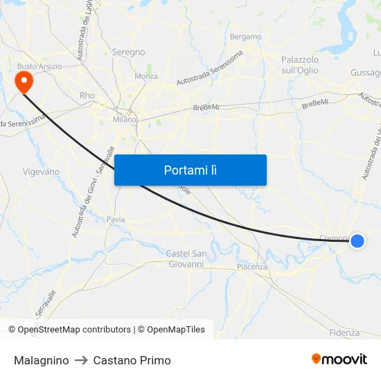 Malagnino to Castano Primo map
