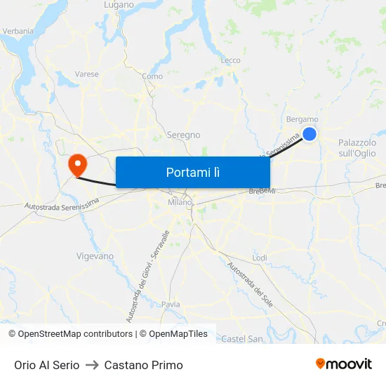 Orio Al Serio to Castano Primo map