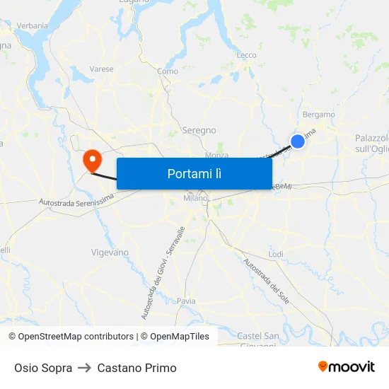 Osio Sopra to Castano Primo map