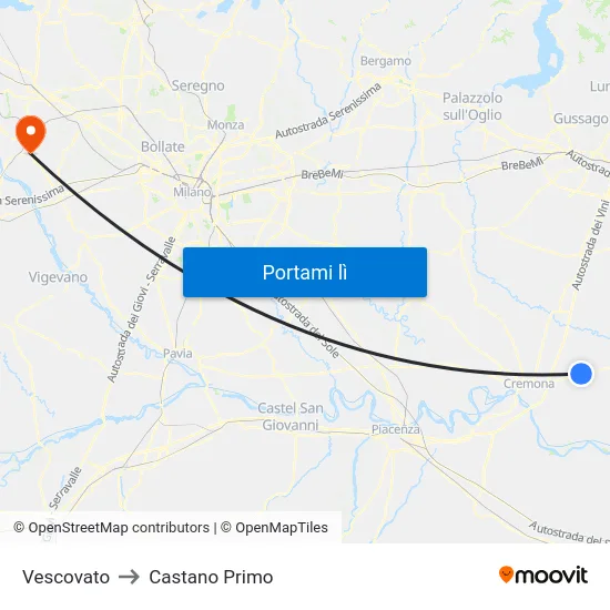Vescovato to Castano Primo map