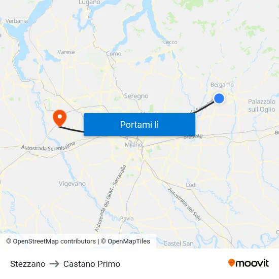 Stezzano to Castano Primo map