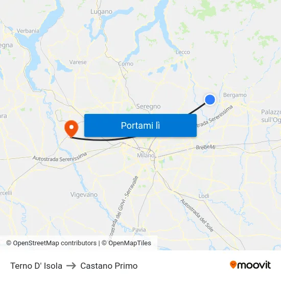 Terno D' Isola to Castano Primo map