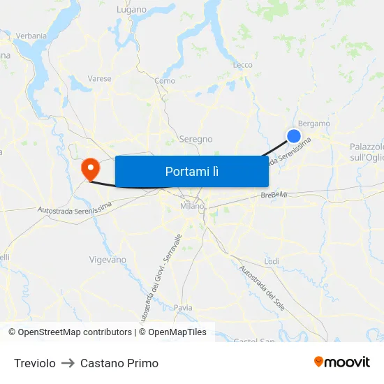 Treviolo to Castano Primo map