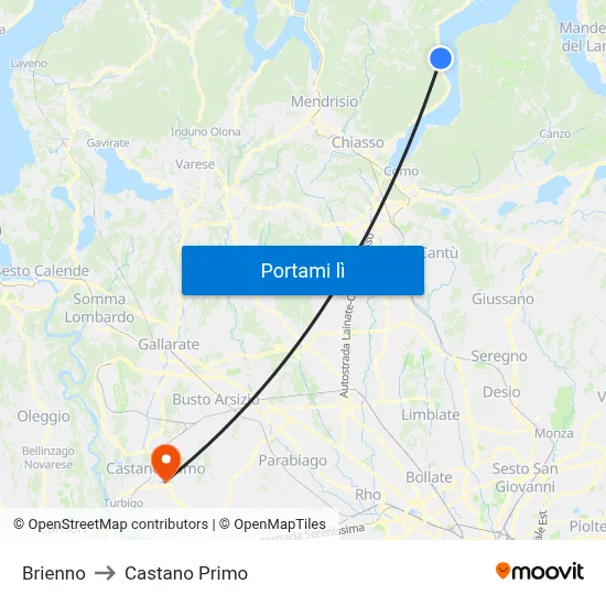 Brienno to Castano Primo map