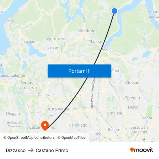 Dizzasco to Castano Primo map