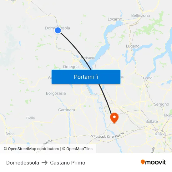 Domodossola to Castano Primo map