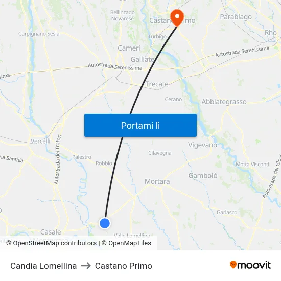 Candia Lomellina to Castano Primo map