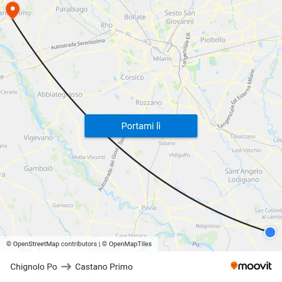 Chignolo Po to Castano Primo map
