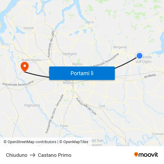 Chiuduno to Castano Primo map