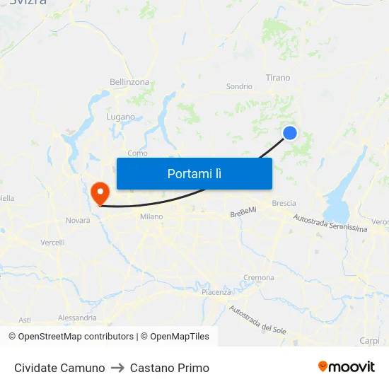 Cividate Camuno to Castano Primo map
