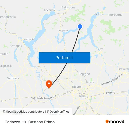 Carlazzo to Castano Primo map