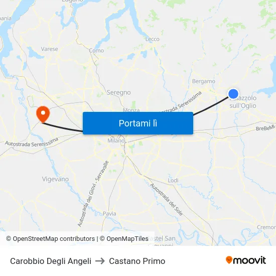 Carobbio Degli Angeli to Castano Primo map