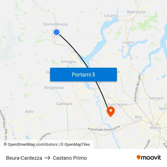 Beura-Cardezza to Castano Primo map