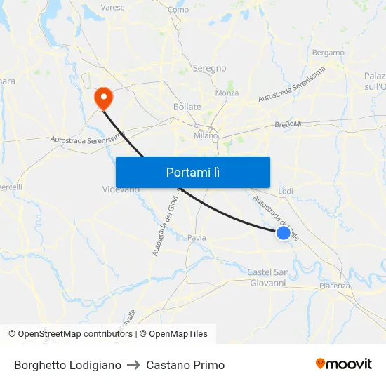 Borghetto Lodigiano to Castano Primo map