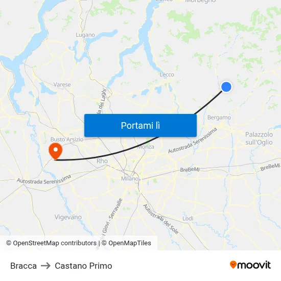 Bracca to Castano Primo map