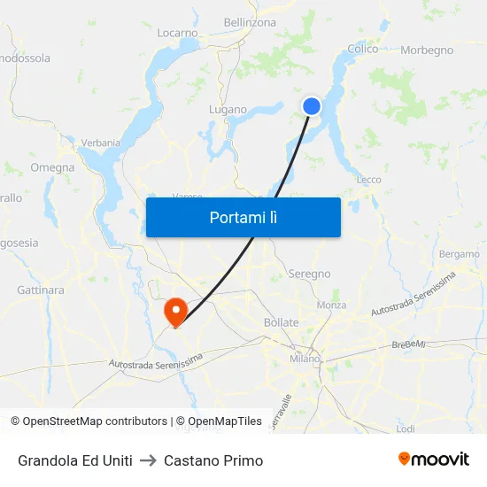Grandola Ed Uniti to Castano Primo map