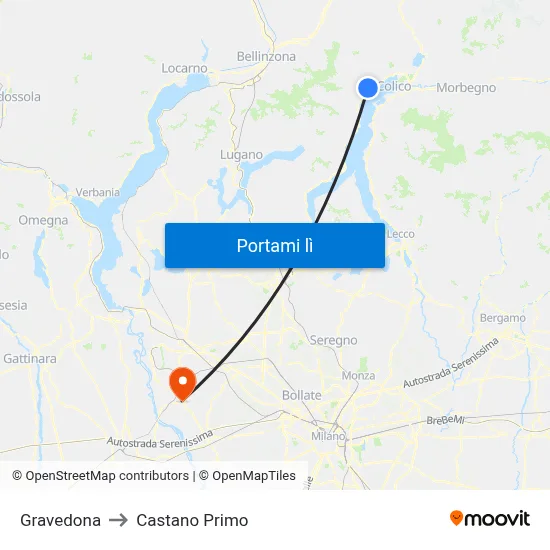 Gravedona to Castano Primo map