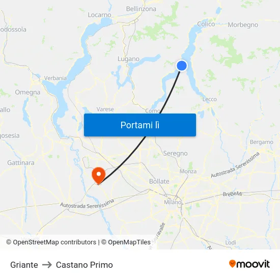 Griante to Castano Primo map