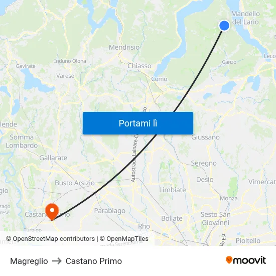 Magreglio to Castano Primo map